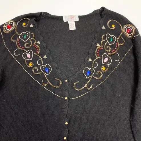 VTG Silk Angora Wool Cardigan Sweater Womens 20W Beaded Bling Retro Glam Artsy Black