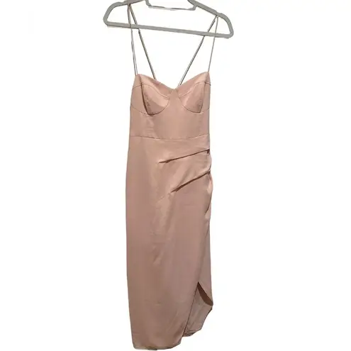 Anthropologie ANTHRO BHLDN CORSETED PINK LONG RUCHE SIDE LINED MAXI CRISS CROSS CROSS DRESS