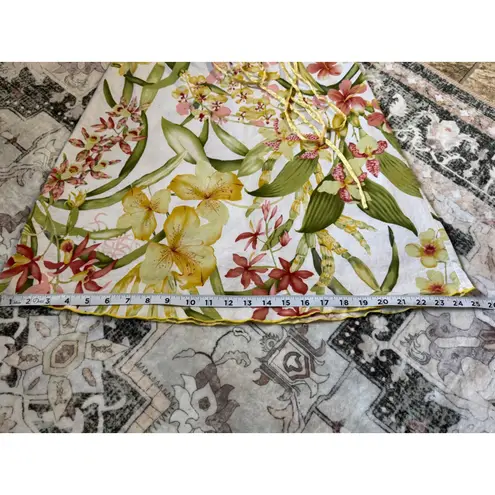 Vintage JOHN PAUL RICHARD Petite Floral Print Midi Skirt with Tie Waist Retro White Size 4