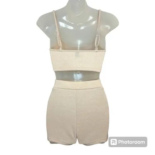 SheIn  Cream Two-Piece Ribbed Cropped Tank and Shorts Lounge Set Size XXS