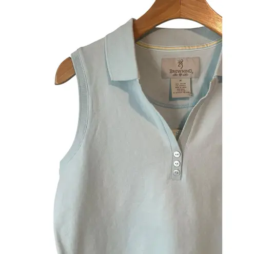 Browning Sleeveless Top Womens Medium Blue V Neck Button Collared Tank Shirt NWT