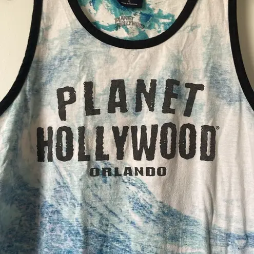 American Apparel  Planet Hollywood Blue White Tie Dye Sleeveless Tank Top Large