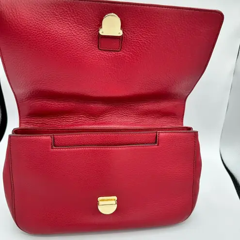Henri Bendel Rich Red Smooth Pebbled Leather Shoulder Bag Push Lock