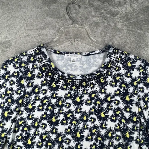 St. John Sport Womens M White Navy Yellow Daisy Print 3/4 Sleeve Stretch Medium