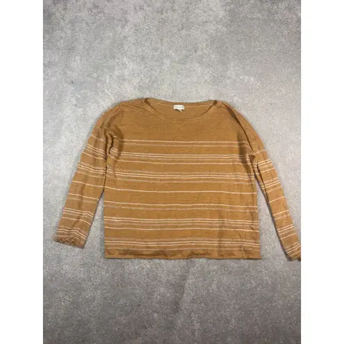 Garnet Hill Womens Small Boxy Linen Boatneck Sweater Musterd Yellow Stripe