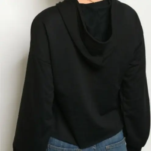Cropped Leopard Lip Hoodie Black Size L