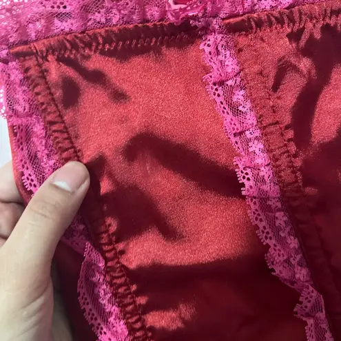 Red Satin Corset Heart Top with Pink Lace Trim Size L