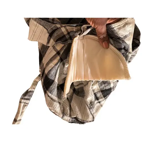 Petite Sophisticate Vintage Black & White Plaid Dress Short Sleeve Midi Cotton Blend Back Tie Sz 14