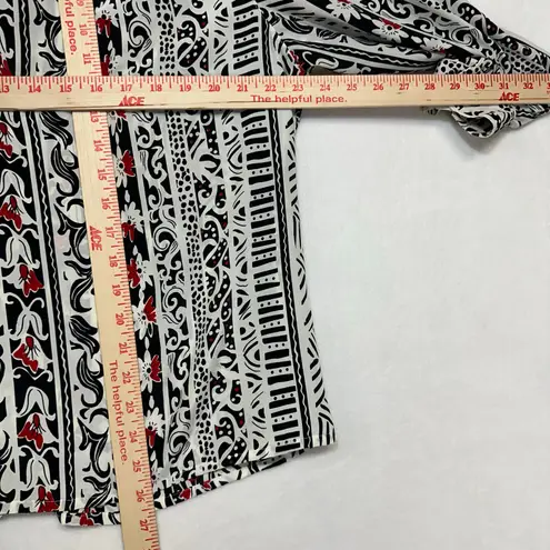 Alfred Dunner XL Tie Collar Long Sleeve Blouse Abstract Print Black Red 90s