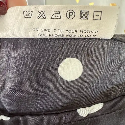 Maris Stella Silk Polka Dot Scoop Neck Long Cuff Sleeves Prairie Blouse Top L Black Size L