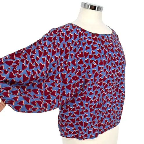 Maeve Anthropologie Blue Hearts Silk Blouse Kimono Style Size Small