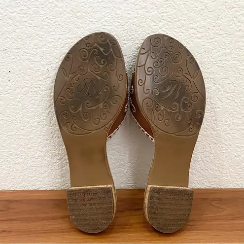 Brighton  “Osprey” Brown Leather Contrast Stitch Flower Flat Sandals Size 8M