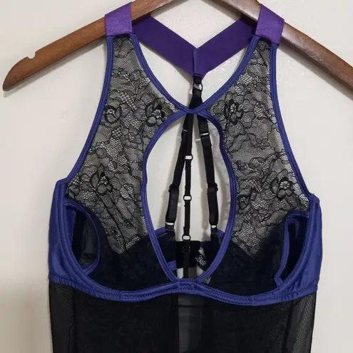 Oh la la Cheri Paris L Underwire Sexy Stretch Tulle n Lace Purple Black Lingerie Size L
