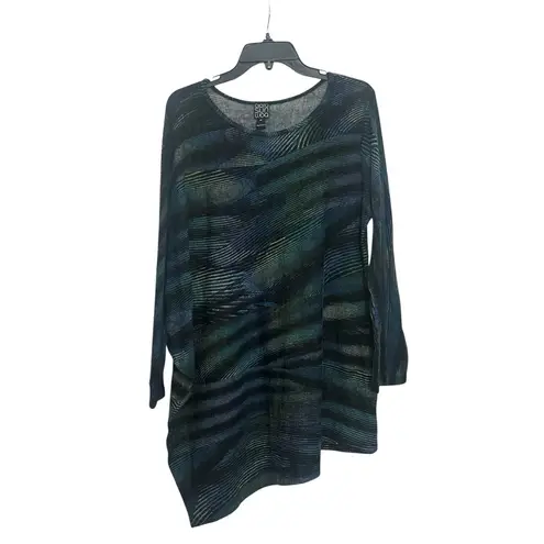 Clara Sun Woo Poncho Sleeve Sweater Tunic Size XL Peacock Stripe Lightweight Blue