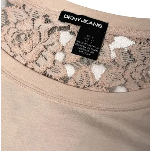 DKNY Jeans Size S Womens Top Lace Back Beige Long Sleeve Tan