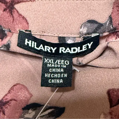 Hilary Radley Floral Blouse Pink Mauve Long Sleeve V-Neck Top XXL NWT