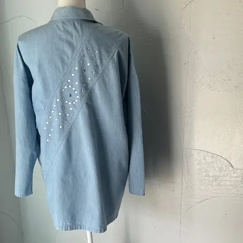 Chic Light Blue Studded Women's Blouse Size L