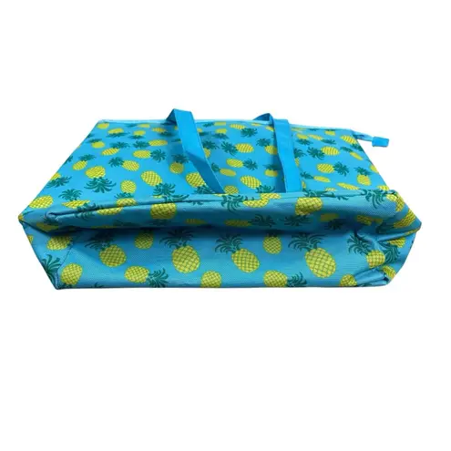 Tropical Blue Pineapple Print Lunch Tote Bag Beach Pool Travel Insulated Bag