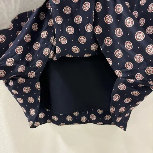 Banana Republic  100% Silk Foulard Long Sleeve Shift Mini Dress Blue Red Ruffle