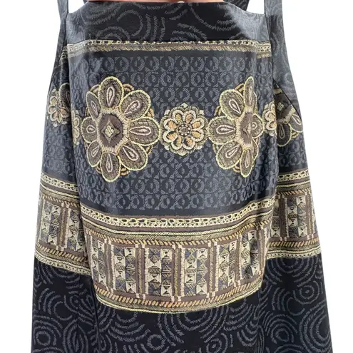 Vintage CDC Women's Black Maxi Dress Floral Satin Sleeveless Evening Elegant 14