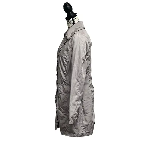 VTG JOUJOU gray Trench Coat Womens Y2k Ruffle Hem Retro 90s Button Up M Outdoor Size M