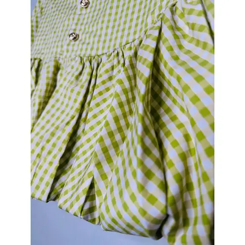 NWT CAROLINE CONSTAS Green White Gingham Checkered Reina Bubble Mini Skirt S