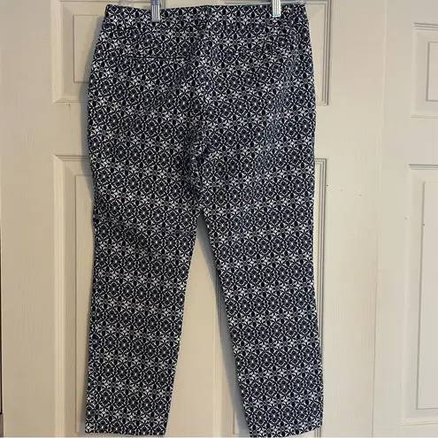Katherine Barclay Montreal Blue White Black Stretch Patterned Pants Size 8