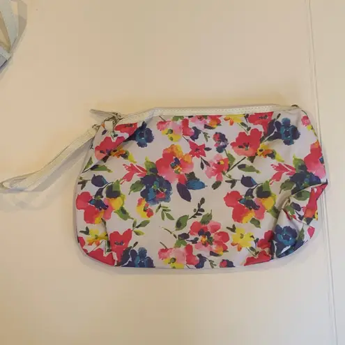 Small Tote Bag and Makeup Bag Set White with Pink Blue and Yellow Flowers Red