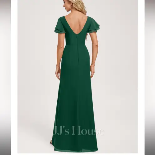 JJ's House A-line Boat Neck Floor-Length Chiffon Bridesmaid Dress With Ruffle #301743