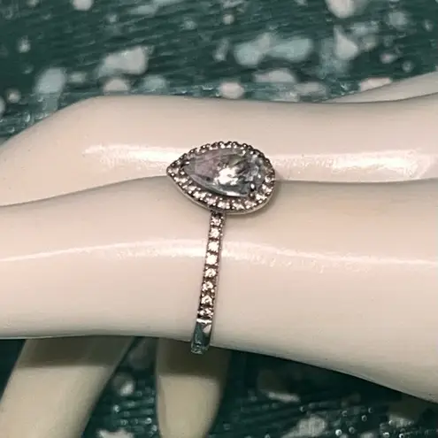 10K W/Gold Quartz Teardrop Halo Ring Gold