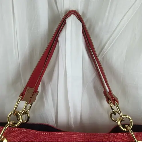 Tommy Hilfiger  Red & Ivory Cream Striped Tote‎ Bag Excellent Condition