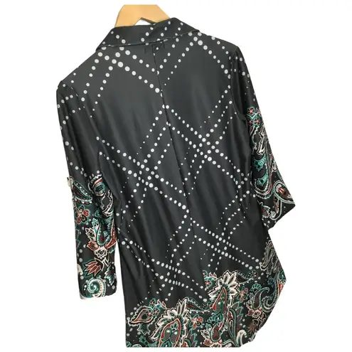 Reborn Pintuck Polka Dot Paisley Western Rodeo Boho Button Up Dress Gray Medium