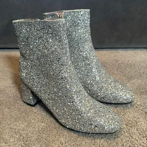 Women’s Silver Glitter Covered Chunky Heeled Party Boots Zipper Size 10.5 NEW Silver