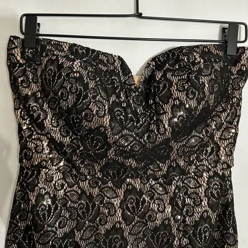 Bisou Bisou Black Lace Strapless Bodycon Dress Y2K Size 6 Party Cocktail