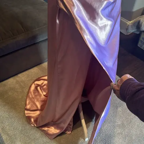 Pink Full Length Prom Party Dress Criss Cross Back Straps Leg Slit Size 14 NEW