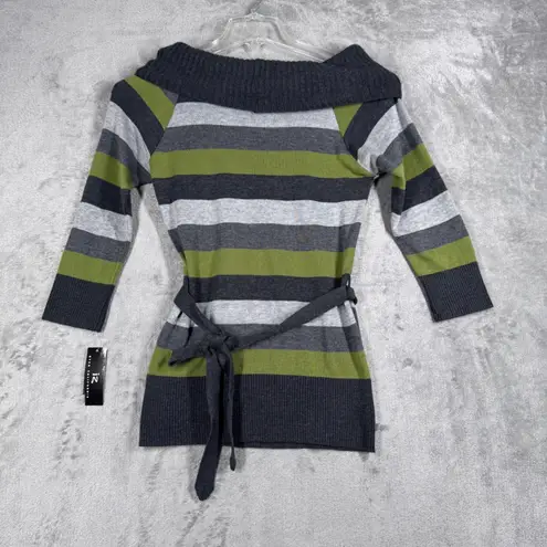 Byer California IZ Stripe Sweater Womens M Gray Green Chevron Knit Y2K Retro