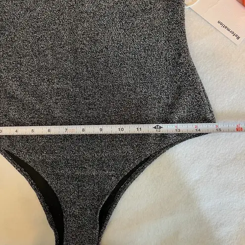 Reformation NWT  Saturn Metallic Stretch-knit Bodysuit In Silver Size Small