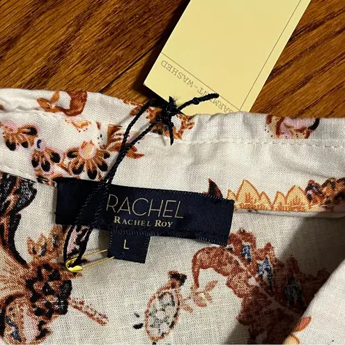 Rachel Roy NWT Linen Blend Cropped Button Up Blouse Size L Short Sleeve