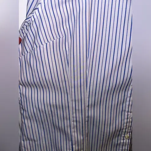 Van Heusen Fitted No-Iron Blue Striped Long-Sleeved Button Down Blouse