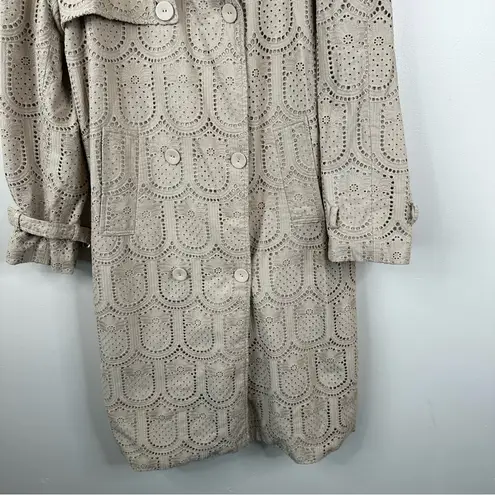 Farm Rio Pineapple Eyelet Trench Coat Womens XS Tan Khaki Cotton Button Front