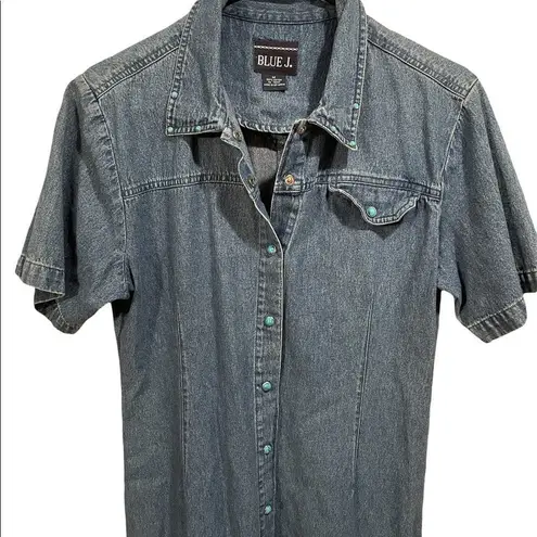 Blue J. Southwestern Medium Wash Denim Jean Turquoise Snap Button Up Dress