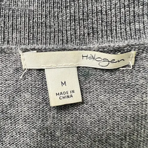 Halogen  Merino Wool Cardigan Sweater Medium Women Gray Button Front Classic - Image 3