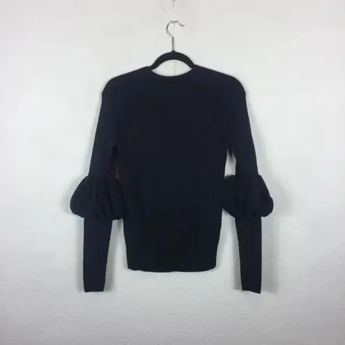 Club Monaco Ellodie Grey Wool Ruffle Puff Sleeve Knit Sweater XS