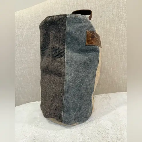 **The Barrel Sack Cotton Tote Bag with Leather Handles** Blue