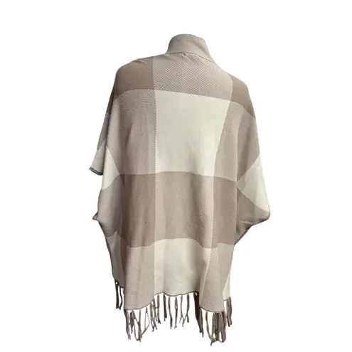 Christian Siriano Women's L/XL Taupe Cream Zip Front Fringe Poncho Cape Brown