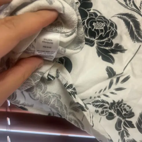 Andrew Marc Marc New York Linen Cotton Blouse Bohemian Floral White & Black light weight M