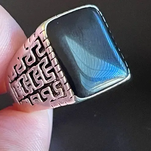 Natural black obsidian S925 silver ring size 8.5