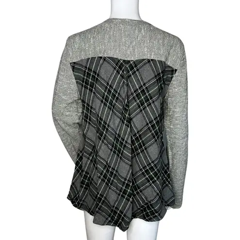 Lilla P Sweatshirt Womens Large Gray Plaid Flannel Back Top Mixed Media Casual