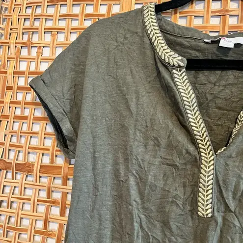 Boden Army Olive Green Gold Dora Embroidered Tie Waist Jersey Dress Size 2R