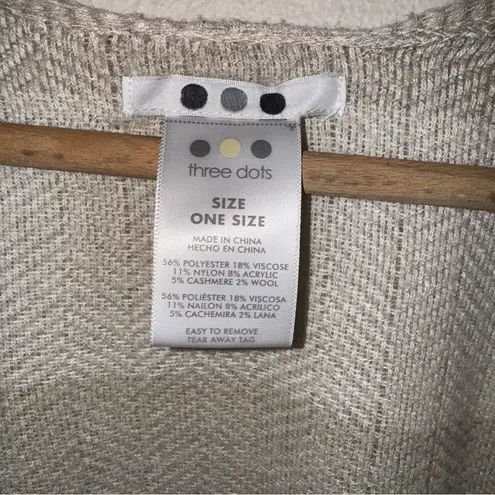 Three Dots Cashmere Poncho Wrap Fringe Cream Beige Black Plaid Blanket Cape